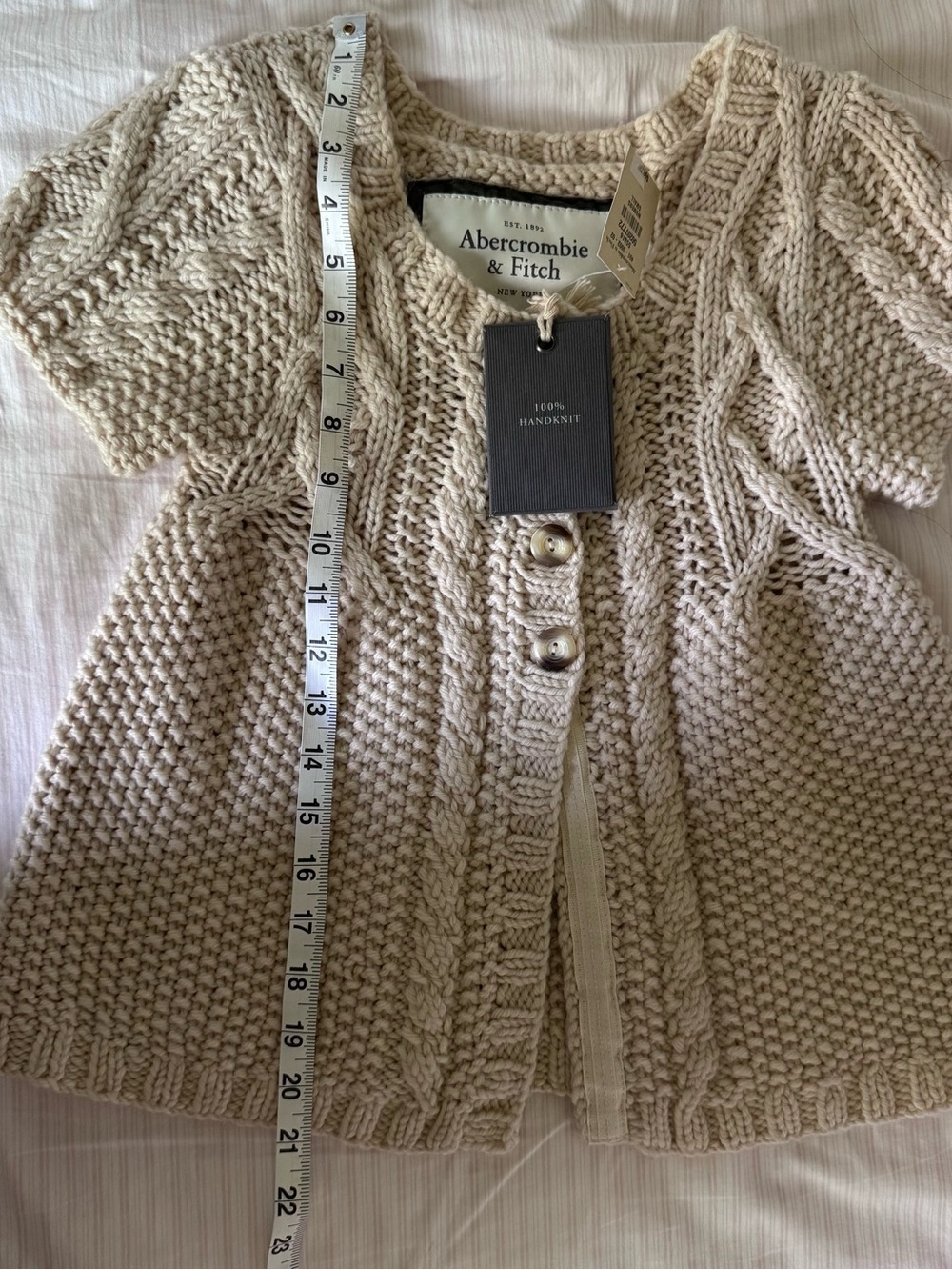 Abercrombie & Fitch Cream Cable Knit Babydoll Cardigan - Picture 6 of 11
